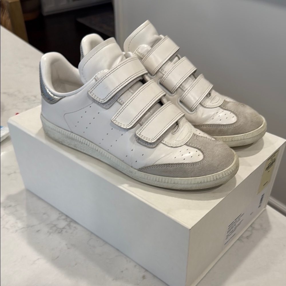 White and Gray Velcro Sneakers